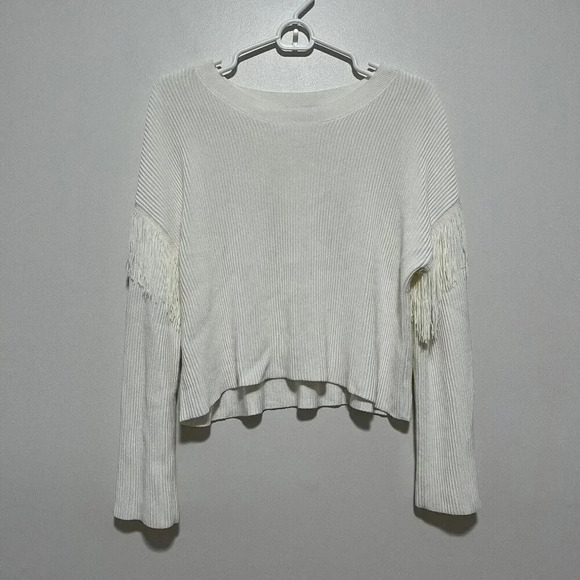 &‎ Other Stories White Ribbed Fringe Sweater Size Small - Picture 1 of 7